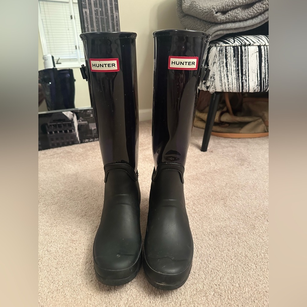 Hunter Clear Black/Dark Purple Tall Rain Boots